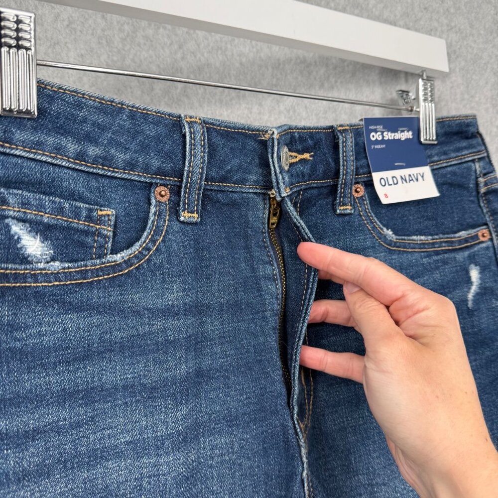 Old Navy Womens OG Straight High Rise Denim Cut Off Shorts Size 8 Blue NEW - Picture 2 of 11